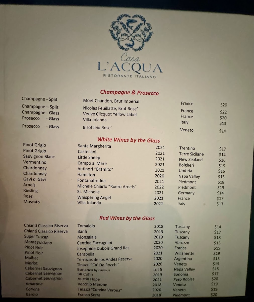 Menu Casa L'acqua Ristorante Italiano-1